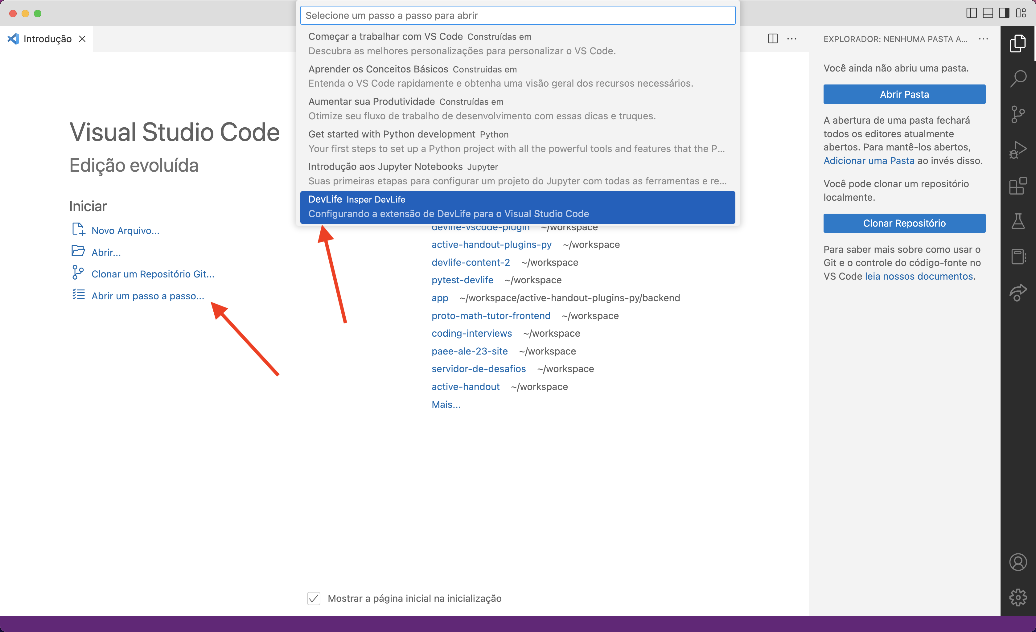 Inicializando o passo a passo de DevLife no vscode